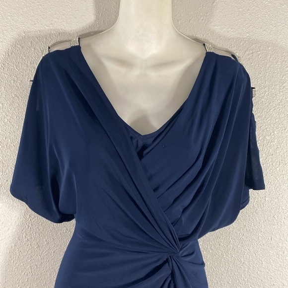 Alex Evenings Navy Blue Crystal Open Sleeve Blouson Maxi Gown Dress 6 - Picture 2 of 10